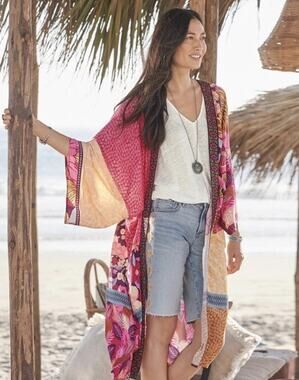 Sundance Paradiso Embroidered Patchwork Kimono Multicolor Size Large/XL Petite